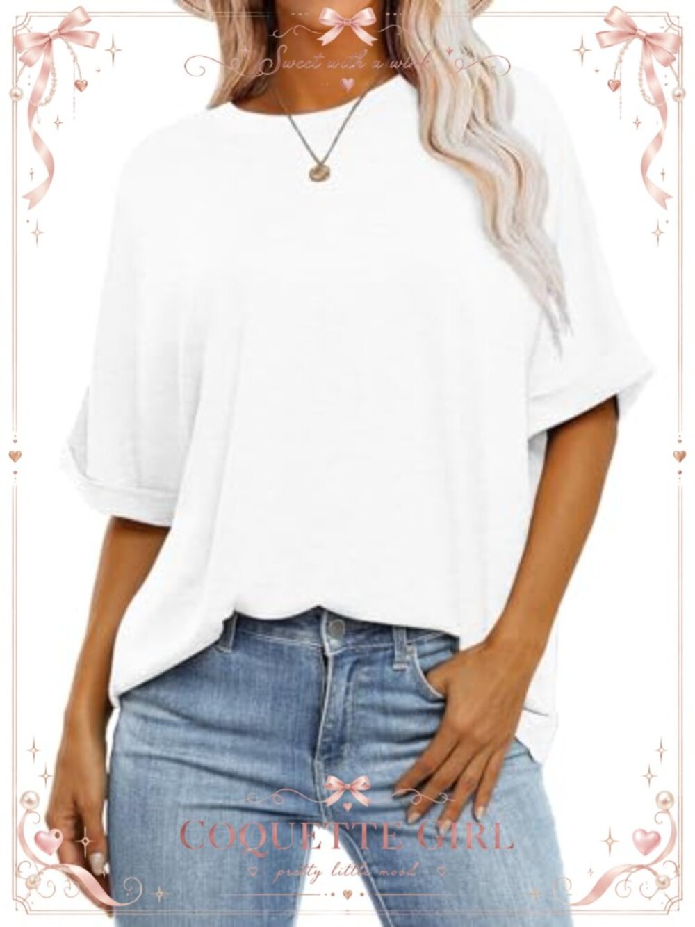 Oversized Tunic Length Rolled Short Sleeve Crewneck Casual T Shirt